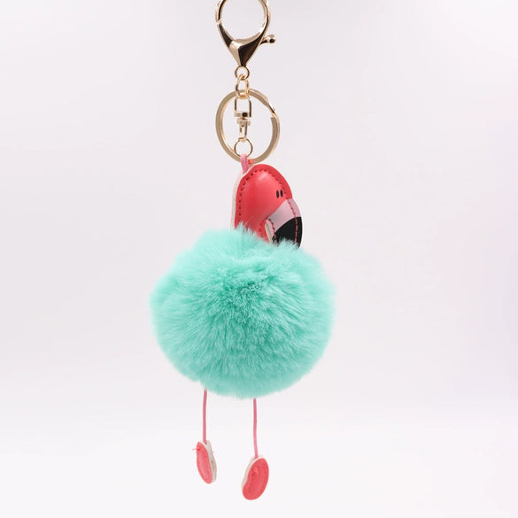 Wholesale Keychain Pu Leather Imitation Rex Rabbit Fur Flamingo Toucan Fur Ball Pendant