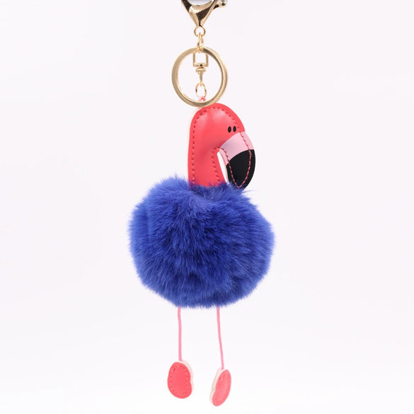 Wholesale Keychain Pu Leather Imitation Rex Rabbit Fur Flamingo Toucan Fur Ball Pendant