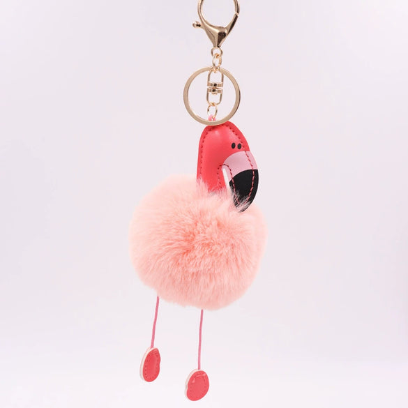 Wholesale Keychain Pu Leather Imitation Rex Rabbit Fur Flamingo Toucan Fur Ball Pendant