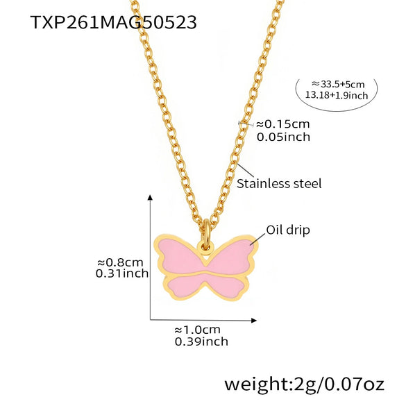 Wholesale Kids' Jewelry Set Ferris Wheel Cute Pink Butterfly Design Titanium Steel Stainless Steel Enamel Glaze Electroplated