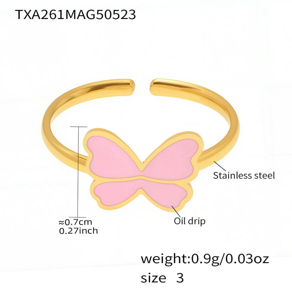Wholesale Kids' Jewelry Set Ferris Wheel Cute Pink Butterfly Design Titanium Steel Stainless Steel Enamel Glaze Electroplated