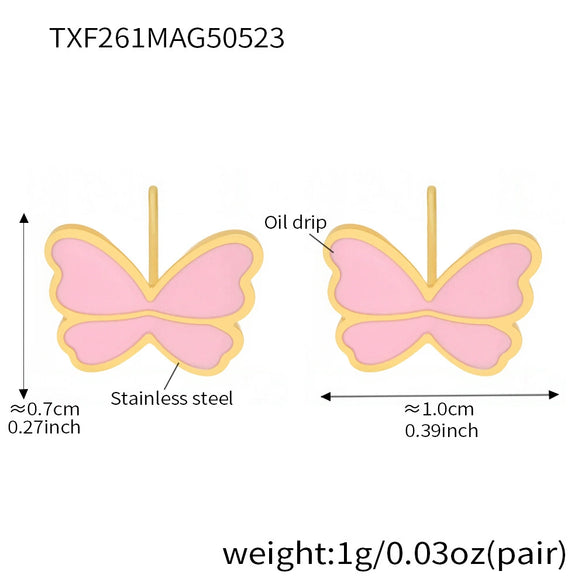 Wholesale Kids' Jewelry Set Ferris Wheel Cute Pink Butterfly Design Titanium Steel Stainless Steel Enamel Glaze Electroplated