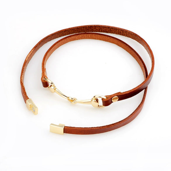 Wholesale Ladies Alloy And Genuine Leather Bracelet With Three Circle Winding And Leaves Pattern Electroplated Fashion Style