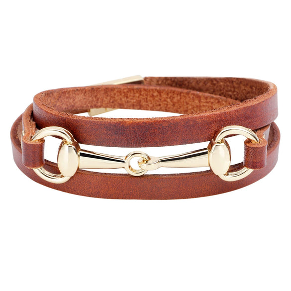 Wholesale Ladies Alloy And Genuine Leather Bracelet With Three Circle Winding And Leaves Pattern Electroplated Fashion Style