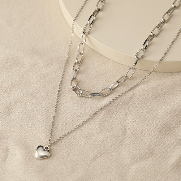 Wholesale Ladies Alloy Jewelry Cold Retro Love Heart Double Necklace With Electroplating