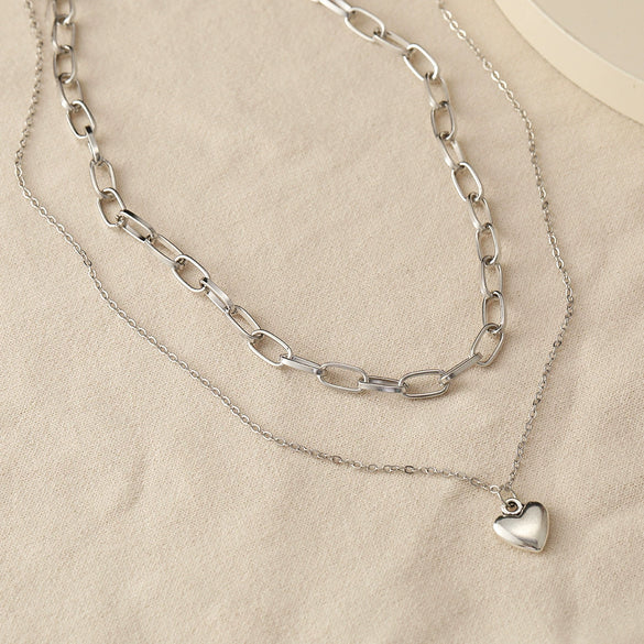 Wholesale Ladies Alloy Jewelry Cold Retro Love Heart Double Necklace With Electroplating