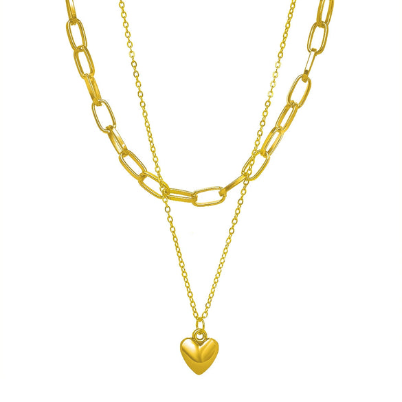 Wholesale Ladies Alloy Jewelry Cold Retro Love Heart Double Necklace With Electroplating