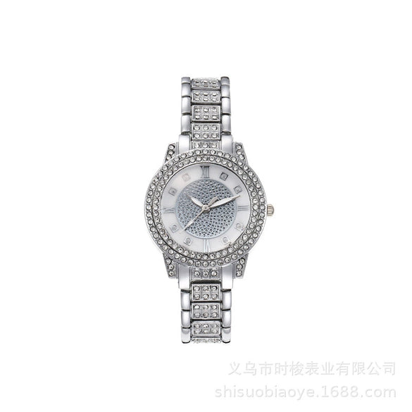 Wholesale Ladies Alloy Watch And Bracelet Set With Gypsophila Rhinestone And Round Dial Leisure Style