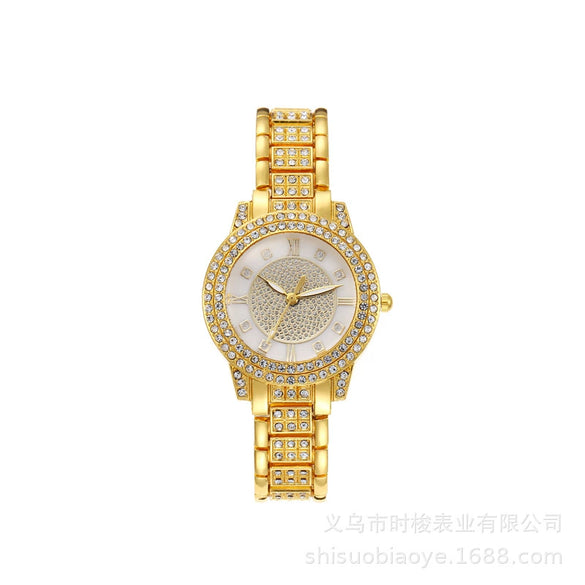 Wholesale Ladies Alloy Watch And Bracelet Set With Gypsophila Rhinestone And Round Dial Leisure Style