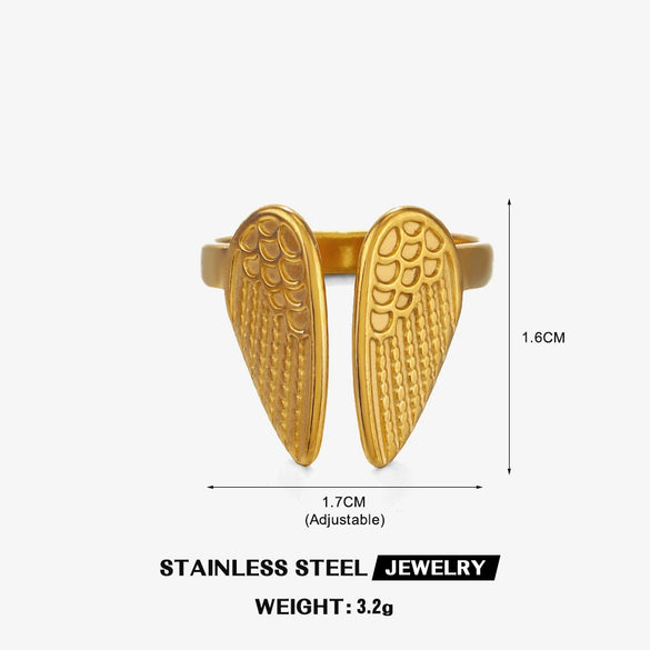 Wholesale Ladies Animal Style Stainless Steel Wing Open Ring Electroplated
