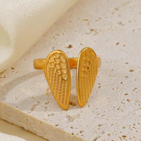 Wholesale Ladies Animal Style Stainless Steel Wing Open Ring Electroplated