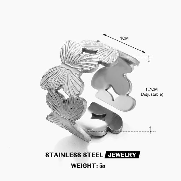 Wholesale Ladies Butterfly Opening Ring Titanium Steel 18K Gold Plated Animal Style