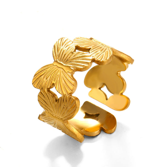 Wholesale Ladies Butterfly Opening Ring Titanium Steel 18K Gold Plated Animal Style