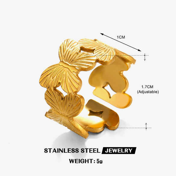 Wholesale Ladies Butterfly Opening Ring Titanium Steel 18K Gold Plated Animal Style