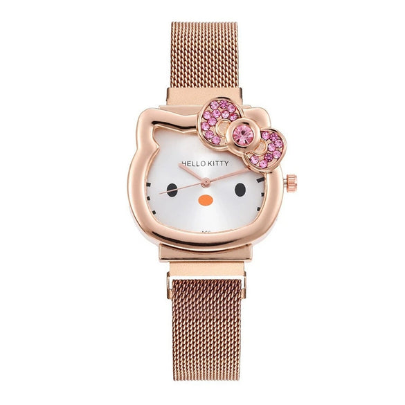 Wholesale Ladies Cartoon Style Alloy And Titanium Watch With Mesh Belt And Round Dial