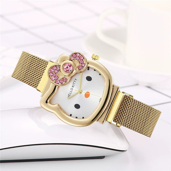 Wholesale Ladies Cartoon Style Alloy And Titanium Watch With Mesh Belt And Round Dial