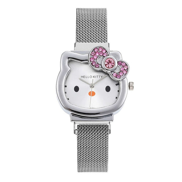 Wholesale Ladies Cartoon Style Alloy And Titanium Watch With Mesh Belt And Round Dial