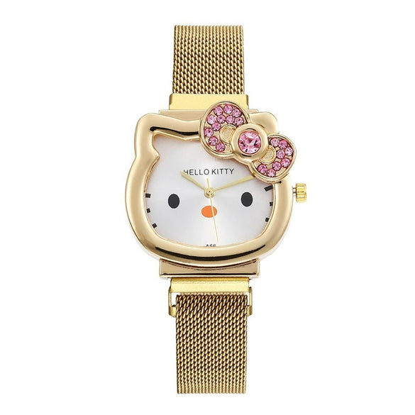 Wholesale Ladies Cartoon Style Alloy And Titanium Watch With Mesh Belt And Round Dial