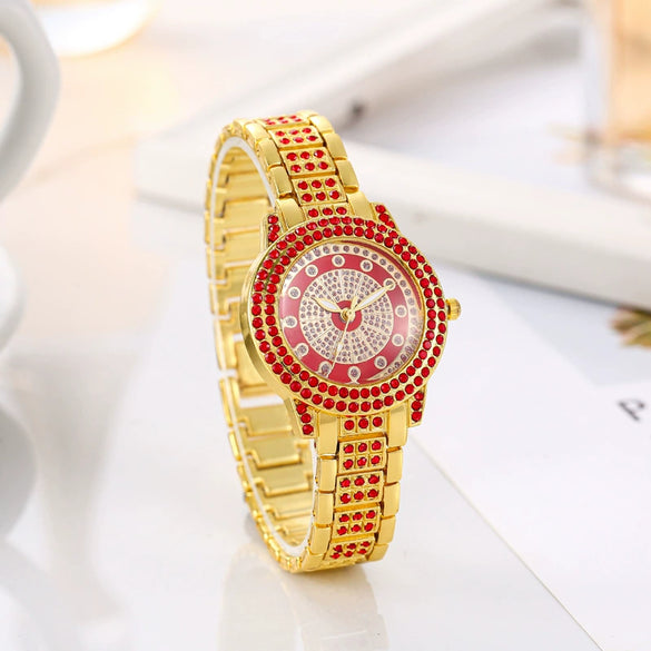Wholesale Ladies Casual Alloy Watch With Round Dial And Rhinestone Gypsophila Design
