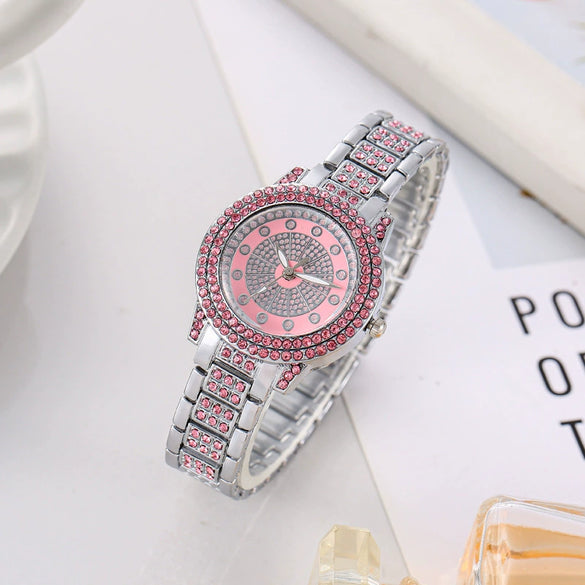 Wholesale Ladies Casual Alloy Watch With Round Dial And Rhinestone Gypsophila Design