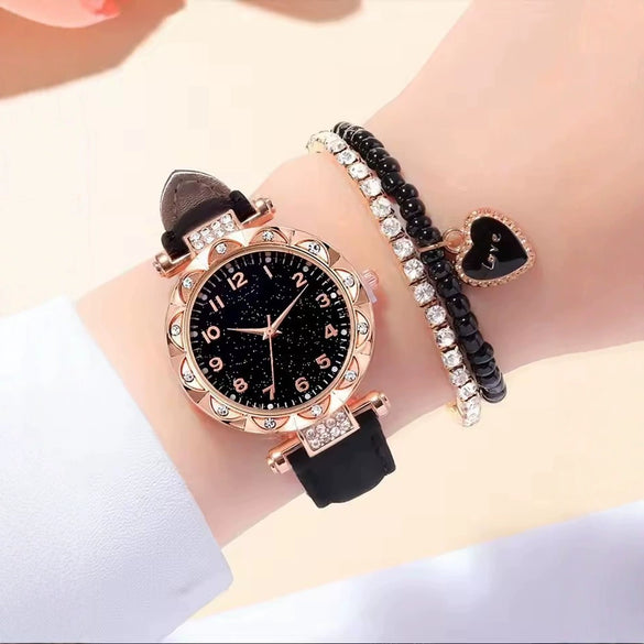 Wholesale Ladies Casual Quartz Watch With Luxury Rhinestone Plate Alloy Case Imitation Leather Strap And Stainless Steel Buckle Round Dial