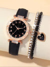 Wholesale Ladies Casual Quartz Watch With Luxury Rhinestone Plate Alloy Case Imitation Leather Strap And Stainless Steel Buckle Round Dial