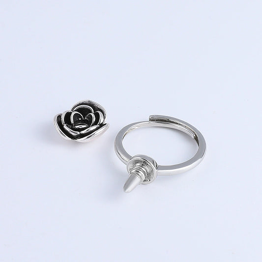 Wholesale Ladies Copper Antiwolf Selfdefense Rotary Opening Ring With Flower Microinlay