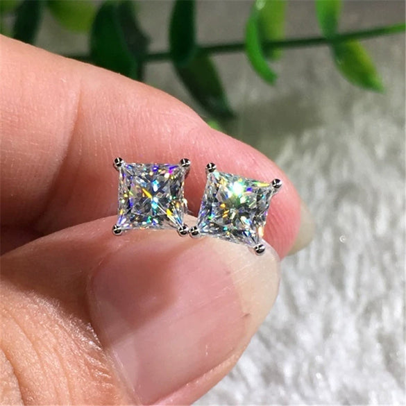 Wholesale Ladies Copper Geometric Square Zircon Earrings With Electroplating Treatment Simple Style