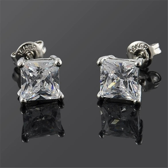 Wholesale Ladies Copper Geometric Square Zircon Earrings With Electroplating Treatment Simple Style