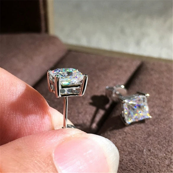 Wholesale Ladies Copper Geometric Square Zircon Earrings With Electroplating Treatment Simple Style