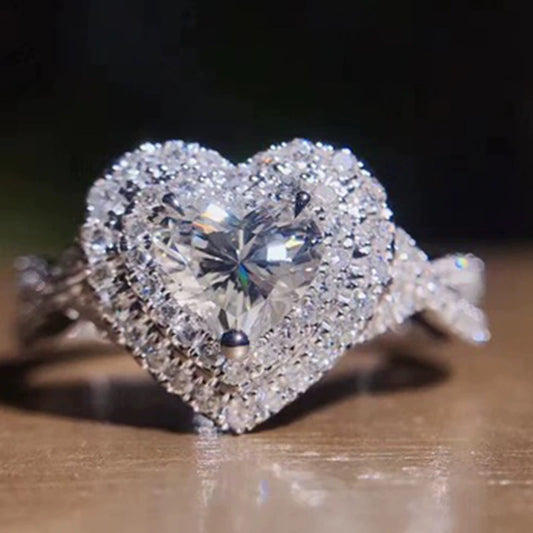 Wholesale Ladies Copper Heart Shaped Ring Jewelry With Zircon