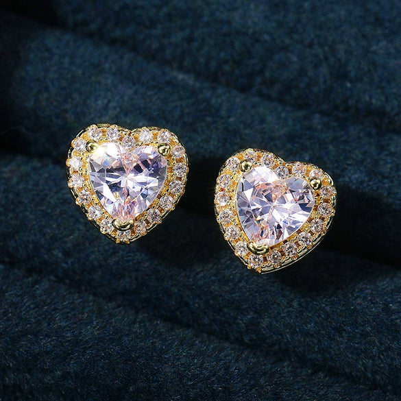 Wholesale Ladies Copper Heartshaped Zircon Roseplated Gold Earrings