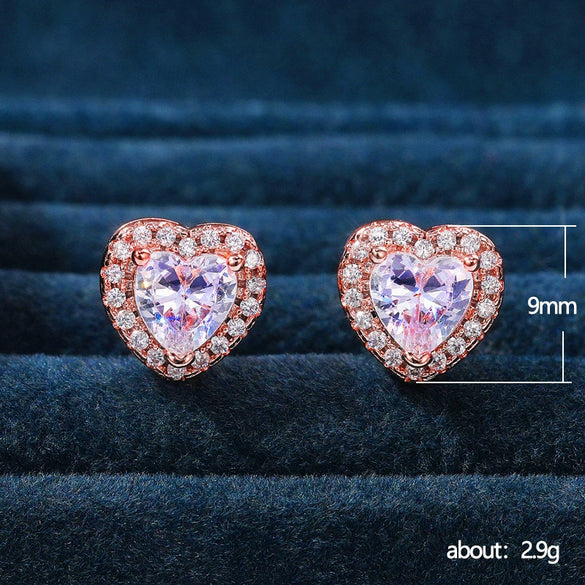 Wholesale Ladies Copper Heartshaped Zircon Roseplated Gold Earrings