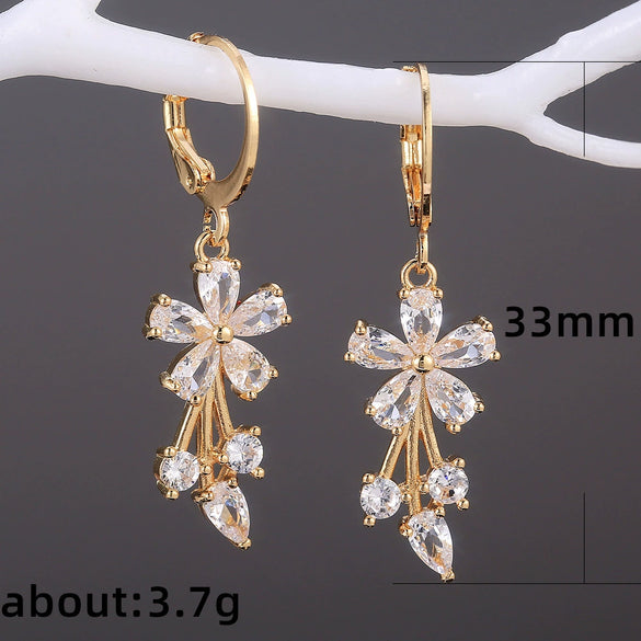 Wholesale Ladies Copper Inlaid Zircon Flower Earrings