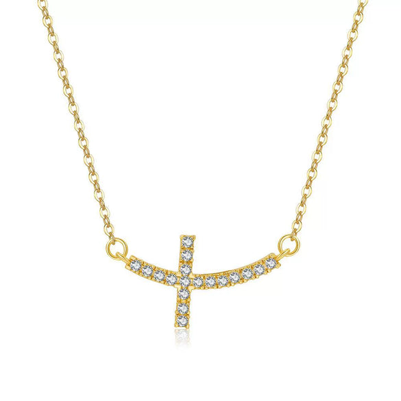 Wholesale Ladies Copper Inlaid Zircon Geometric Handmade Cross O Chain Necklace