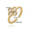 Wholesale Ladies Copper Inlaid Zirconia Four Leaf Clover Opening Ring Light Luxury Flower Style