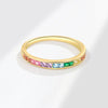 Wholesale Ladies Copper Square Geometric Rainbow Zircon Ring With Electroplating