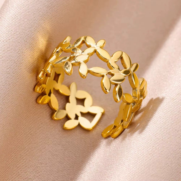 Wholesale Ladies Copper Zircon Inlaid Flower Leaf Fashion Ring With Electroplating