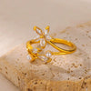 Wholesale Ladies Copper Zircon Inlaid Flower Leaf Fashion Ring With Electroplating