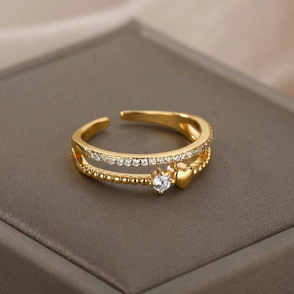 Wholesale Ladies Copper Zircon Inlaid Flower Leaf Fashion Ring With Electroplating