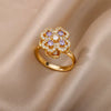 Wholesale Ladies Copper Zircon Inlaid Flower Leaf Fashion Ring With Electroplating