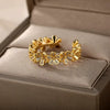 Wholesale Ladies Copper Zircon Inlaid Flower Leaf Fashion Ring With Electroplating