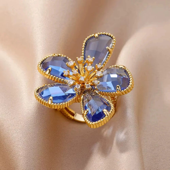 Wholesale Ladies Copper Zircon Inlaid Flower Leaf Fashion Ring With Electroplating