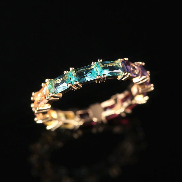 Wholesale Ladies Copper Zircon Ring With Geometric Pattern And Cute Style