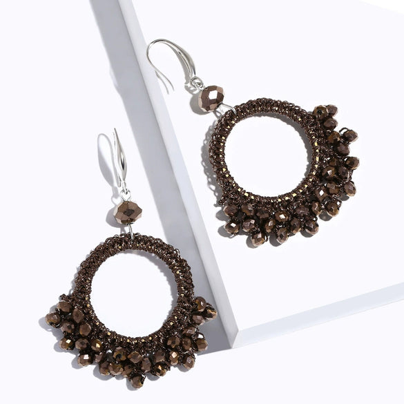 Wholesale Ladies Earrings Retro Handwoven Minimalist Style With Beads Alloy And Geometric Pattern
