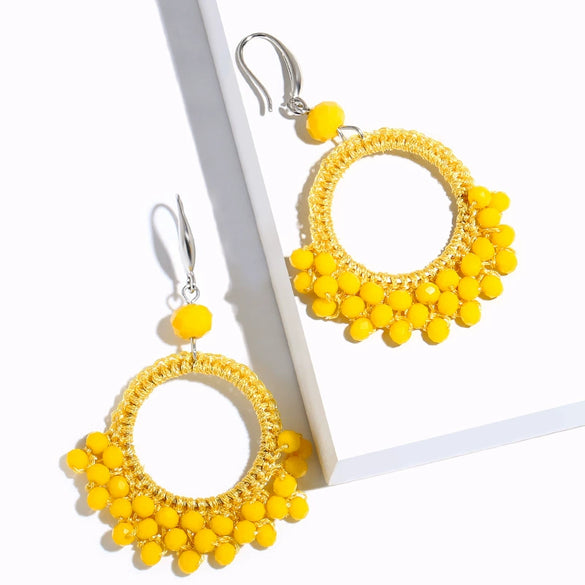 Wholesale Ladies Earrings Retro Handwoven Minimalist Style With Beads Alloy And Geometric Pattern