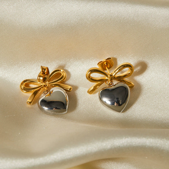 Wholesale Ladies Elegant Heart Shaped 18K Gold Plated Stainless Steel Pendant Earrings With Electroplating