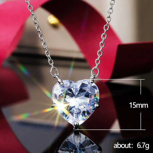 Wholesale Ladies Elegant Heartshaped Copper Love Necklace With Mixed Gem Inlay And Single Zircon