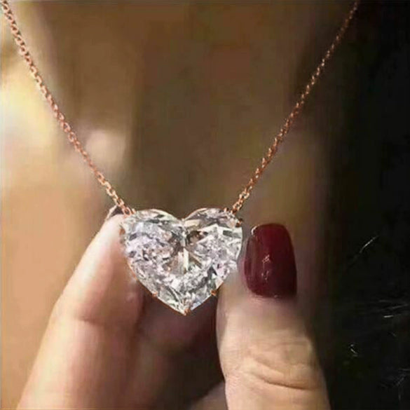 Wholesale Ladies Elegant Heartshaped Copper Love Necklace With Mixed Gem Inlay And Single Zircon