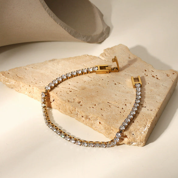 Wholesale Ladies Elegant Retro Stainless Steel Bracelet With 14K Gold Inlaid Zircon And Geometric Design